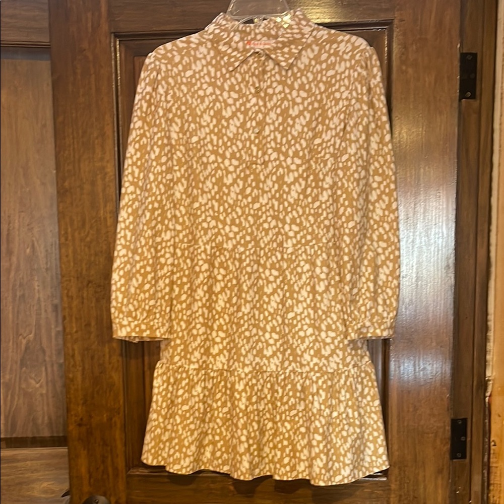 Jude Connally Tan and White Patterned Tiered Dress SZ M